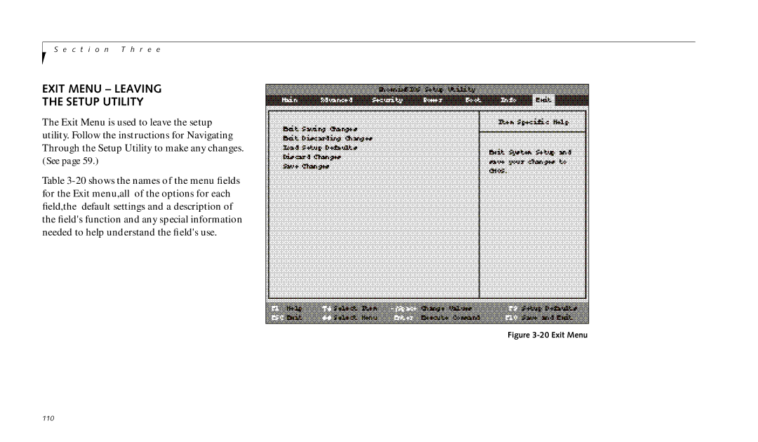 Fujitsu 990TX2 manual Exit Menu Leaving Setup Utility 