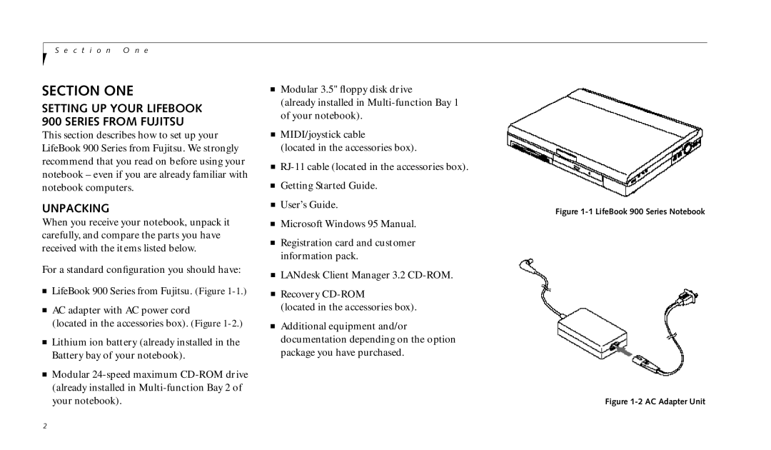 Fujitsu 990TX2 manual Unpacking, Setting UP Your Lifebook 900 Series from Fujitsu 