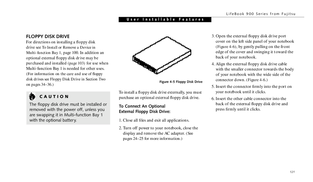 Fujitsu 990TX2 manual To Connect An Optional External Floppy Disk Drive 