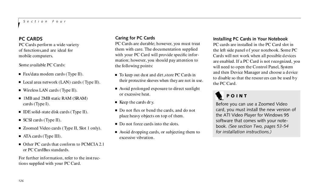 Fujitsu 990TX2 manual Caring for PC Cards 