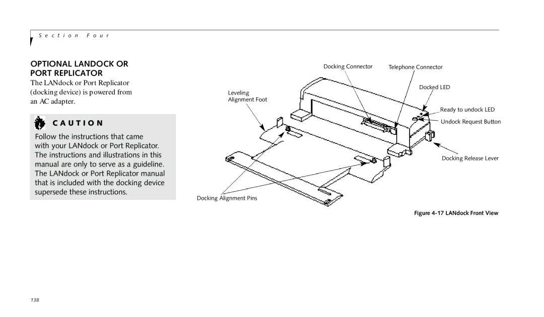 Fujitsu 990TX2 manual Optional Landock or Port Replicator, LANdock Front View 