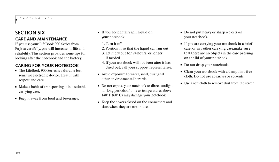 Fujitsu 990TX2 manual Care and Maintenance, Caring for Your Notebook 