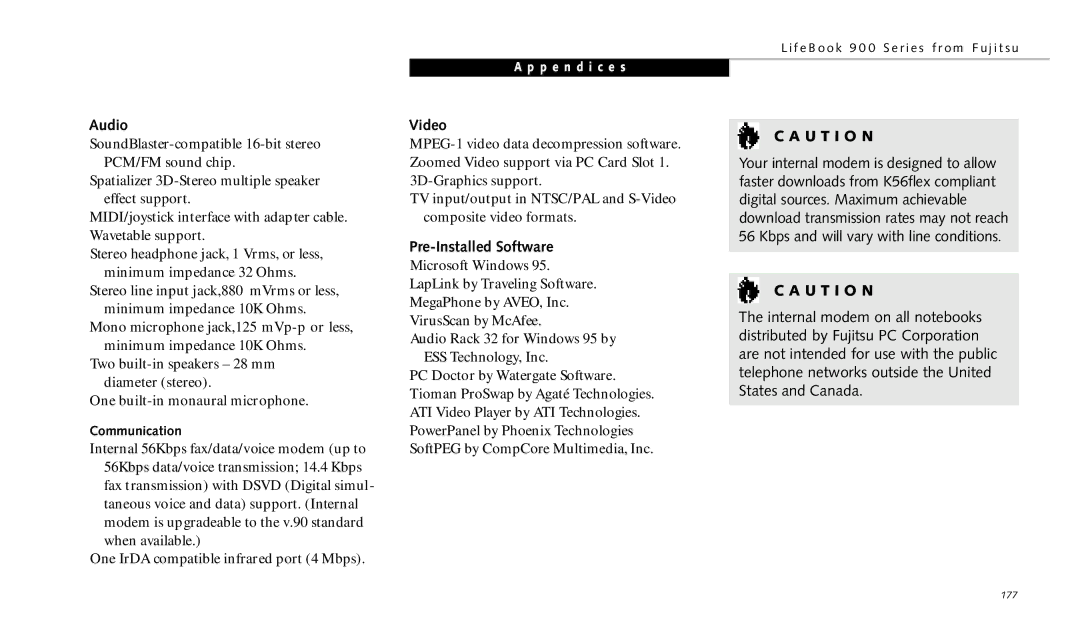 Fujitsu 990TX2 manual Video, Pre-Installed Software 