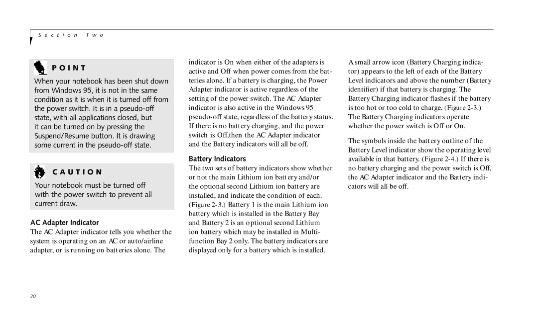 Fujitsu 990TX2 manual AC Adapter Indicator, Battery Indicators 