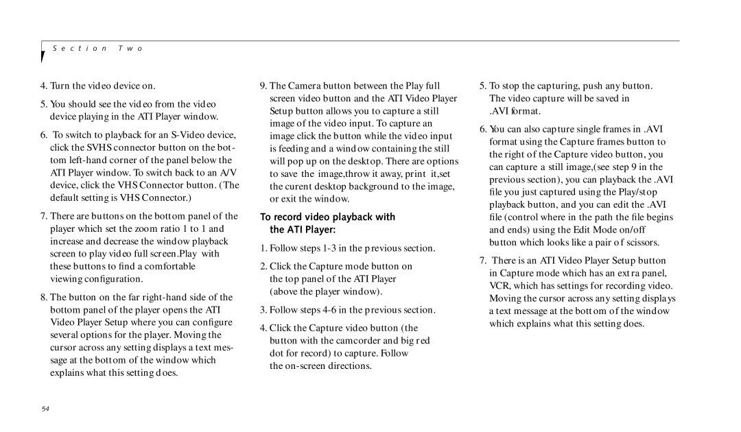 Fujitsu 990TX2 manual To record video playback with the ATI Player 