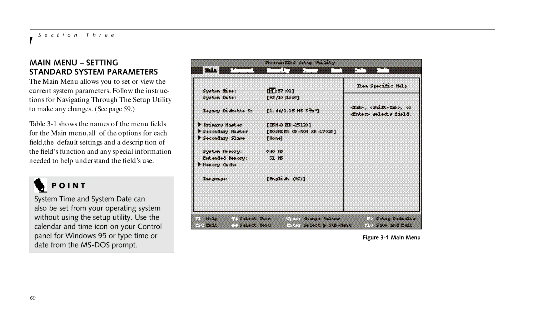 Fujitsu 990TX2 manual Main Menu Setting Standard System Parameters 