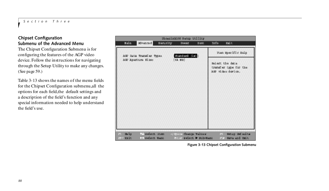 Fujitsu 990TX2 manual Chipset Conﬁguration Submenu of the Advanced Menu 