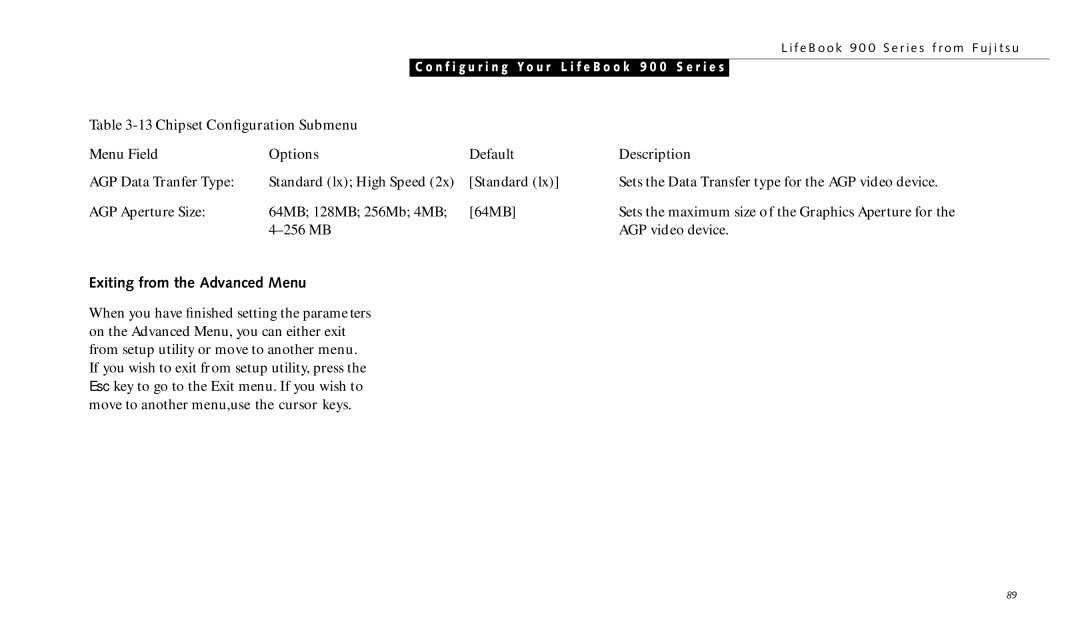 Fujitsu 990TX2 manual Exiting from the Advanced Menu 