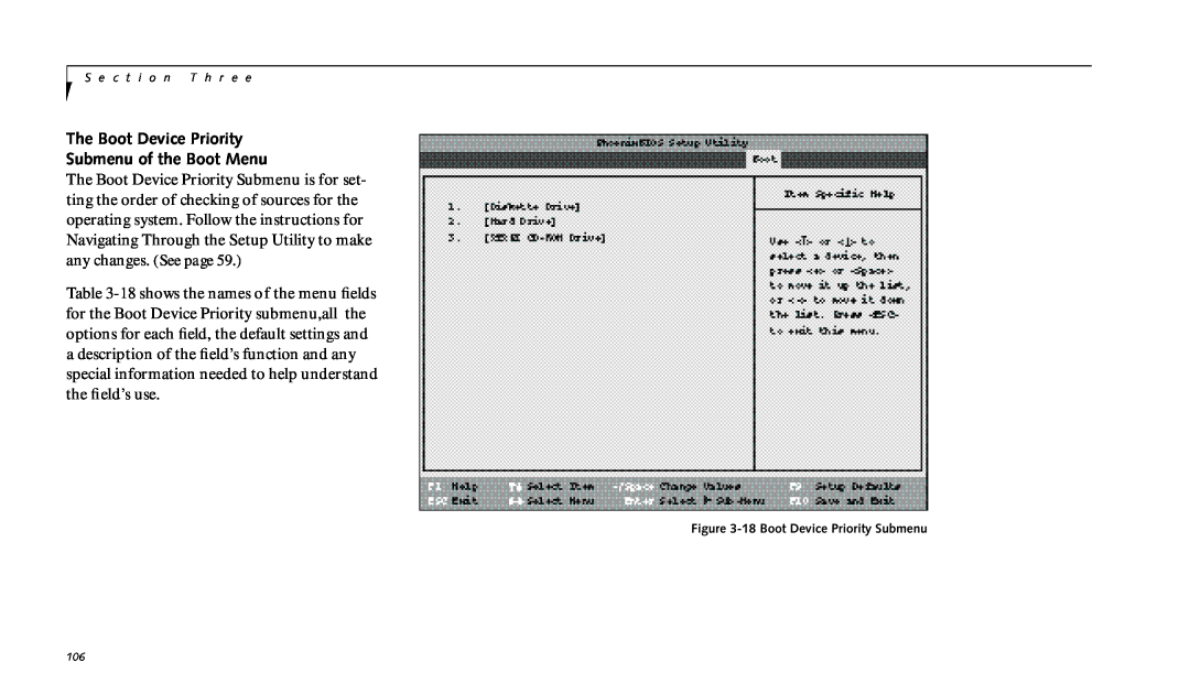 Fujitsu 990TX2 manual The Boot Device Priority Submenu of the Boot Menu, 18Boot Device Priority Submenu 