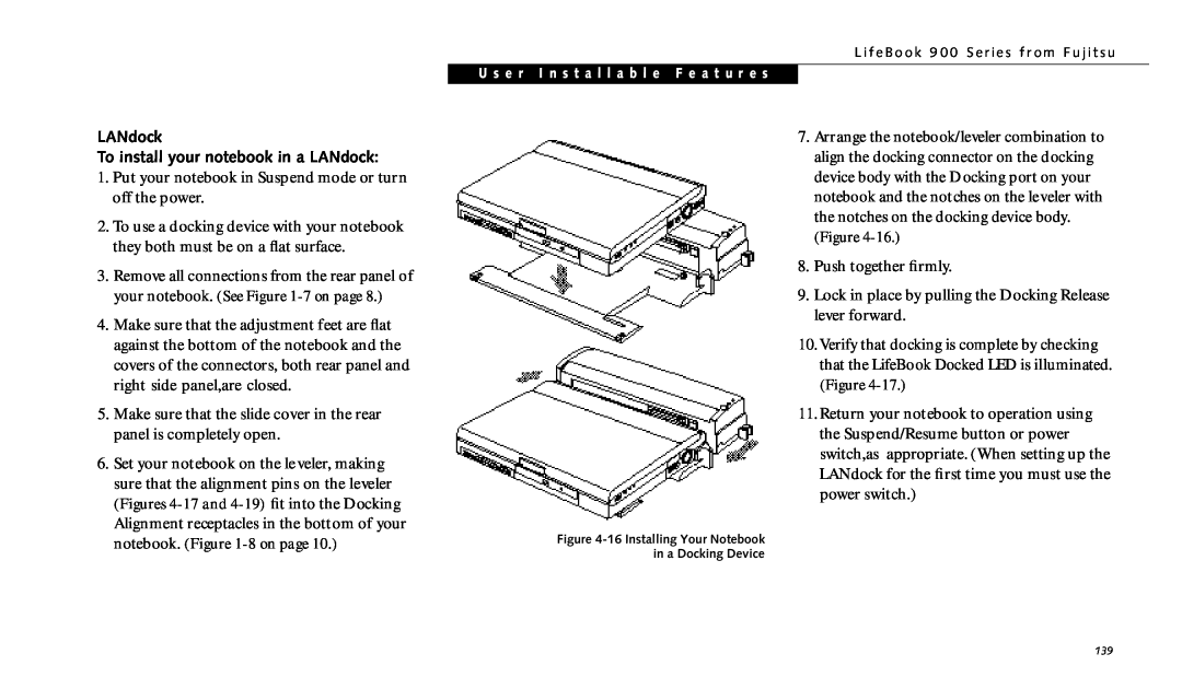Fujitsu 990TX2 manual LANdock To install your notebook in a LANdock 