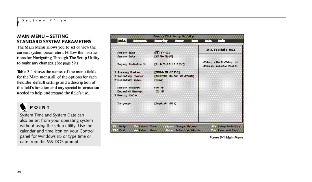 Fujitsu 990TX2 manual Main Menu – Setting Standard System Parameters, P O I N T, 1Main Menu 