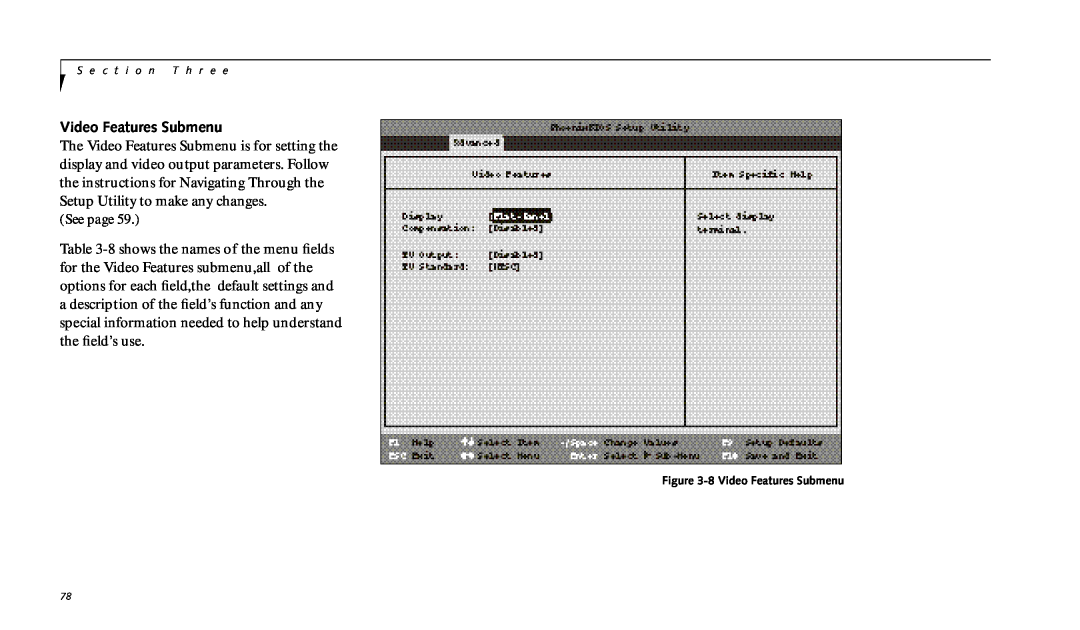 Fujitsu 990TX2 manual See page, 8Video Features Submenu 