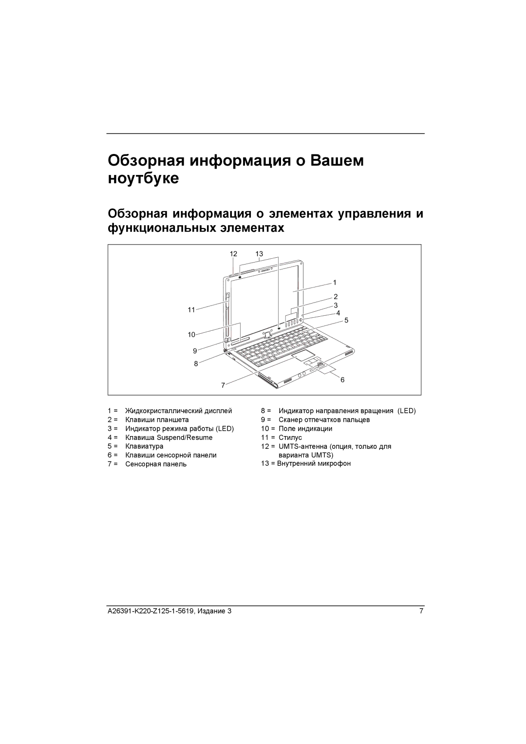 Fujitsu A26391-K220-Z125-1-5619 manual Обзорная информация о Вашем ноутбуке 