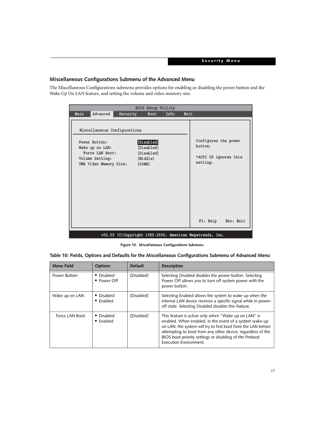 Fujitsu A3110 manual Miscellaneous Configurations Submenu of the Advanced Menu, Execution Environment 