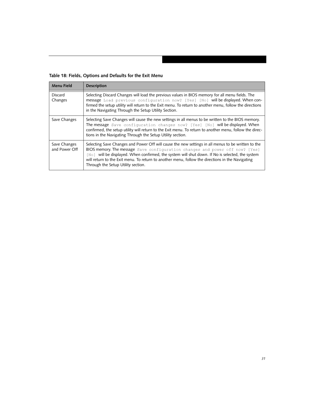 Fujitsu A3110 manual Navigating Through the Setup Utility Section, Save Changes, Through the Setup Utility section 