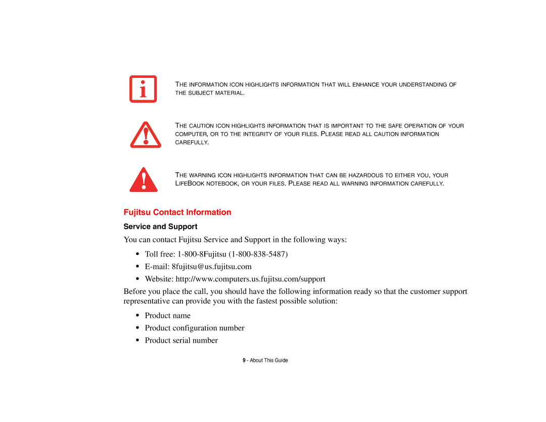 Fujitsu A3210 manual Fujitsu Contact Information, Service and Support 