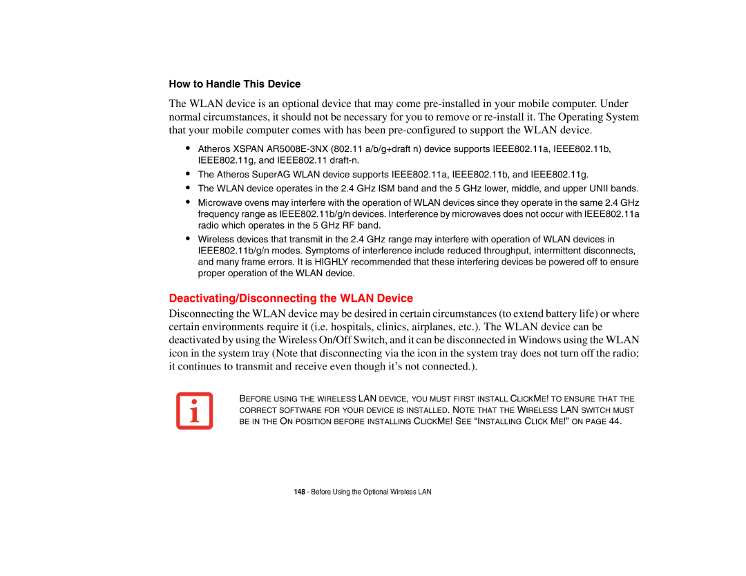 Fujitsu A3210 manual Deactivating/Disconnecting the Wlan Device, How to Handle This Device 