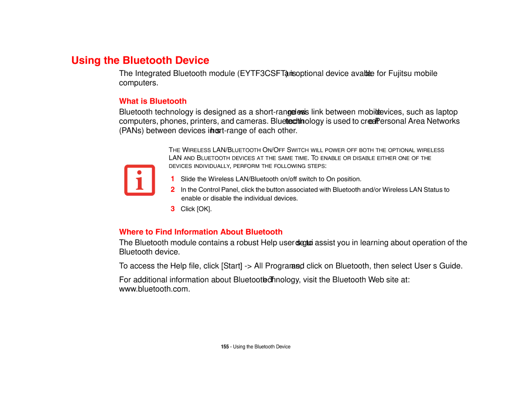 Fujitsu A3210 manual Using the Bluetooth Device, What is Bluetooth, Where to Find Information About Bluetooth 