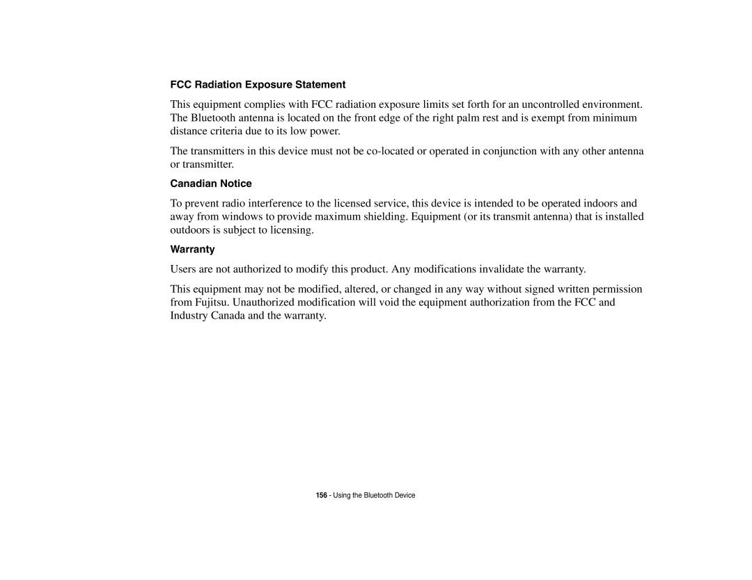 Fujitsu A3210 manual FCC Radiation Exposure Statement, Warranty 