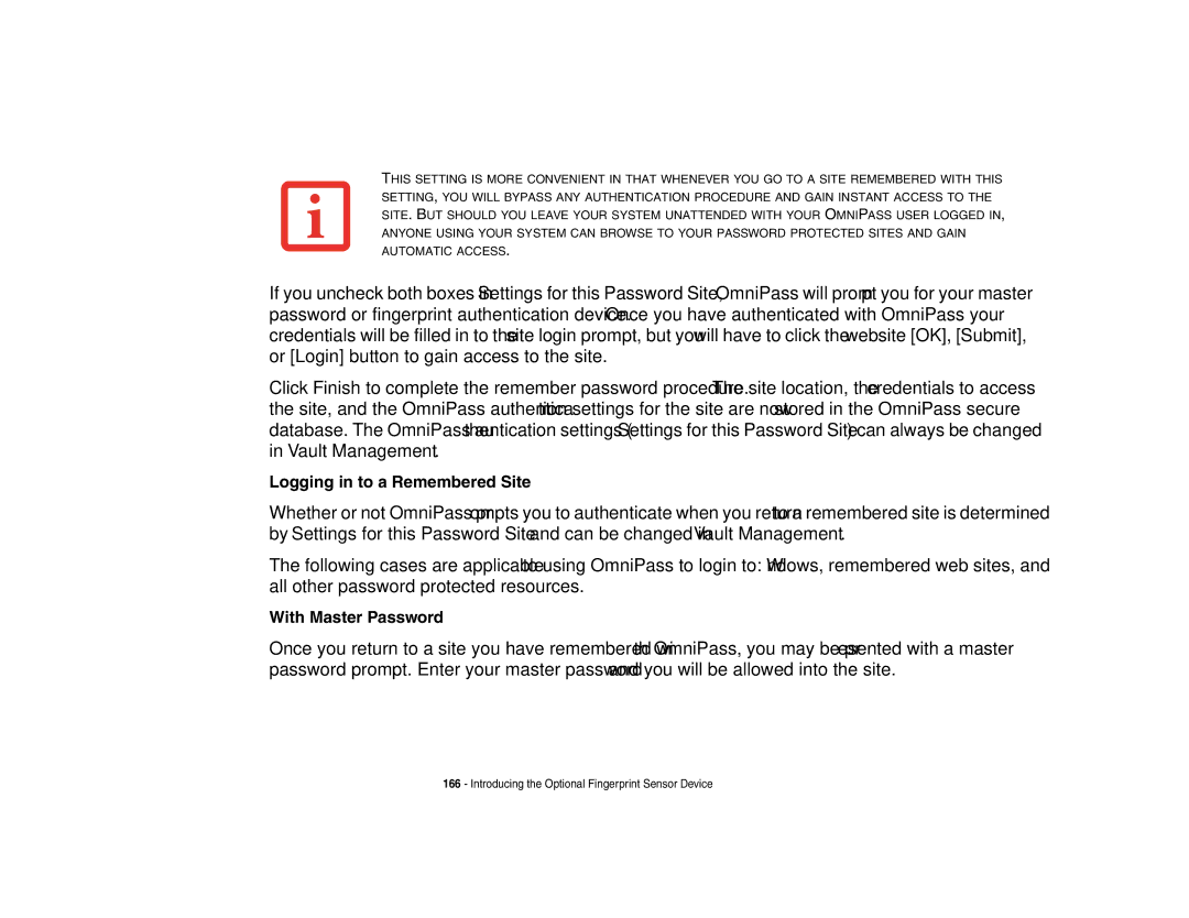 Fujitsu A3210 manual Logging in to a Remembered Site, With Master Password 