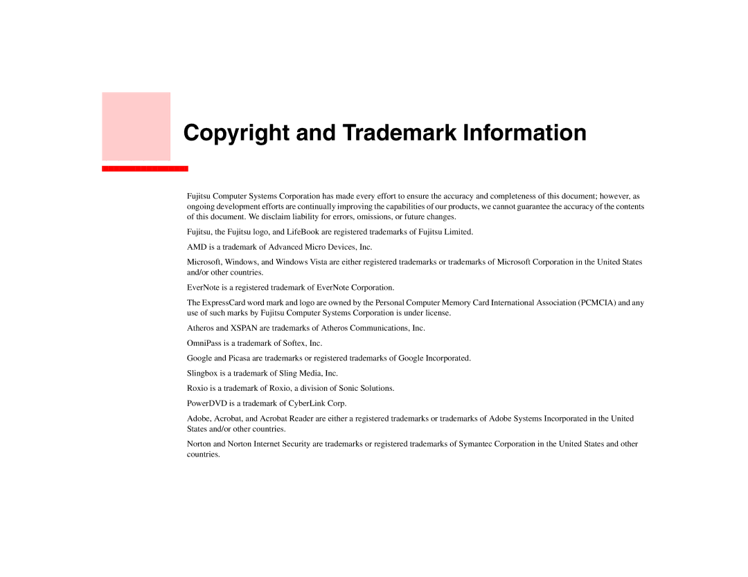 Fujitsu A3210 manual Copyright and Trademark Information 