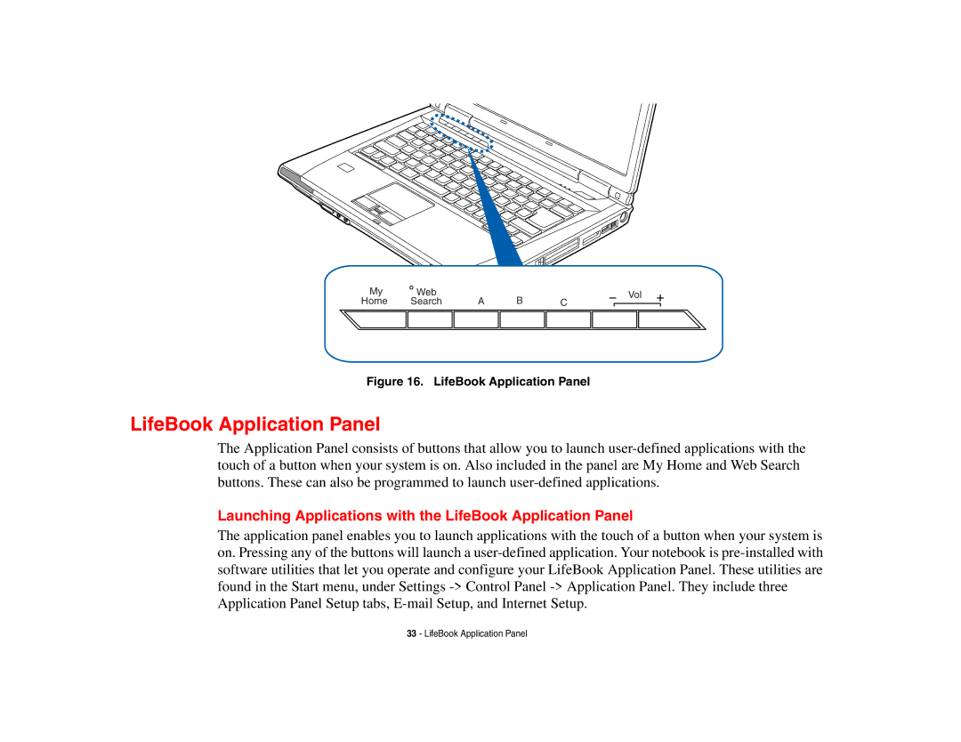 Fujitsu A3210 manual Launching Applications with the LifeBook Application Panel 