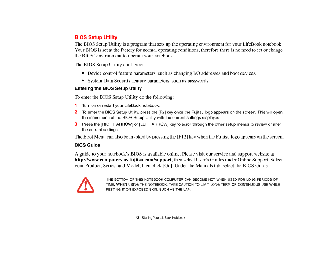 Fujitsu A3210 manual Entering the Bios Setup Utility, Bios Guide 