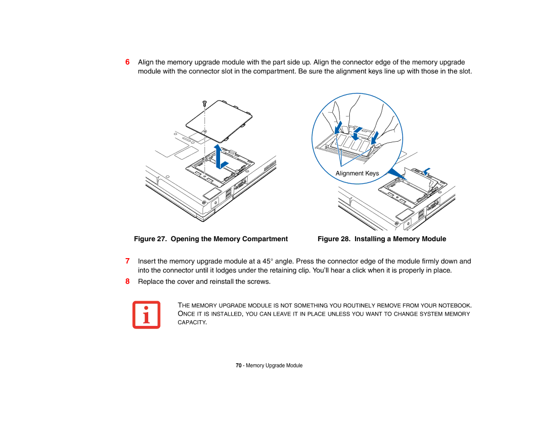 Fujitsu A3210 manual Opening the Memory Compartment 