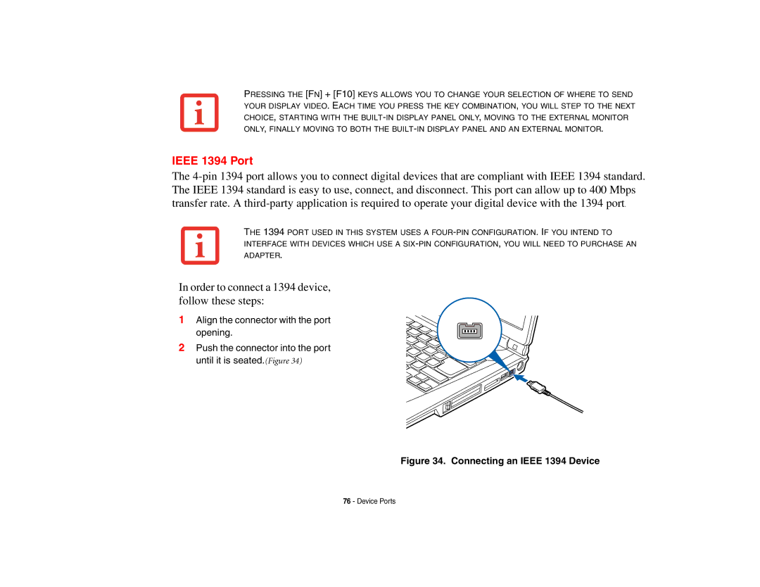 Fujitsu A3210 manual Ieee 1394 Port, Connecting an Ieee 1394 Device 