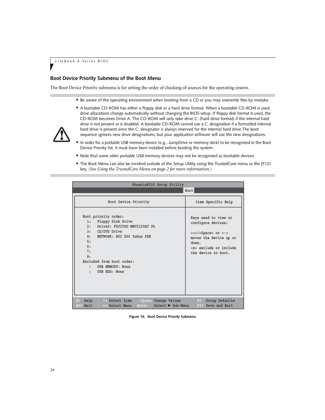 Fujitsu A6025, A6020 manual Boot Device Priority Submenu of the Boot Menu, Main Advanced Security 