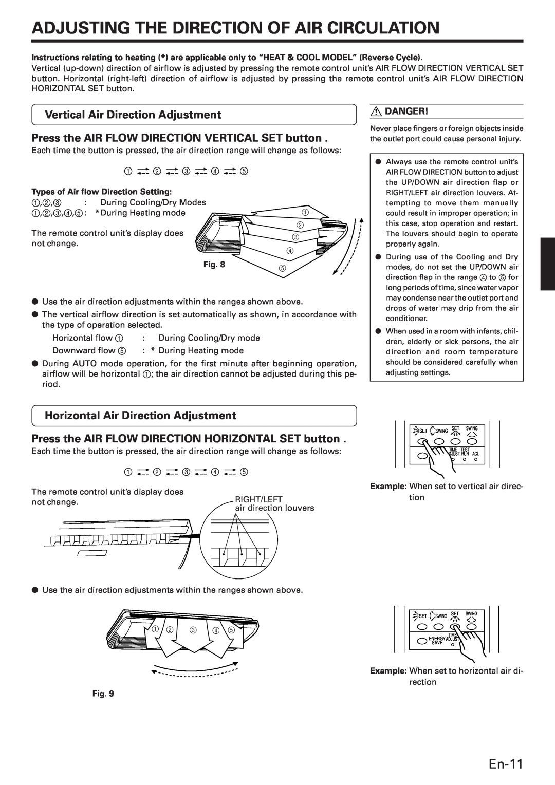 Fujitsu Air Conditioner Ceiling Suspension Type, ABU30 manual Adjusting The Direction Of Air Circulation, En-11 