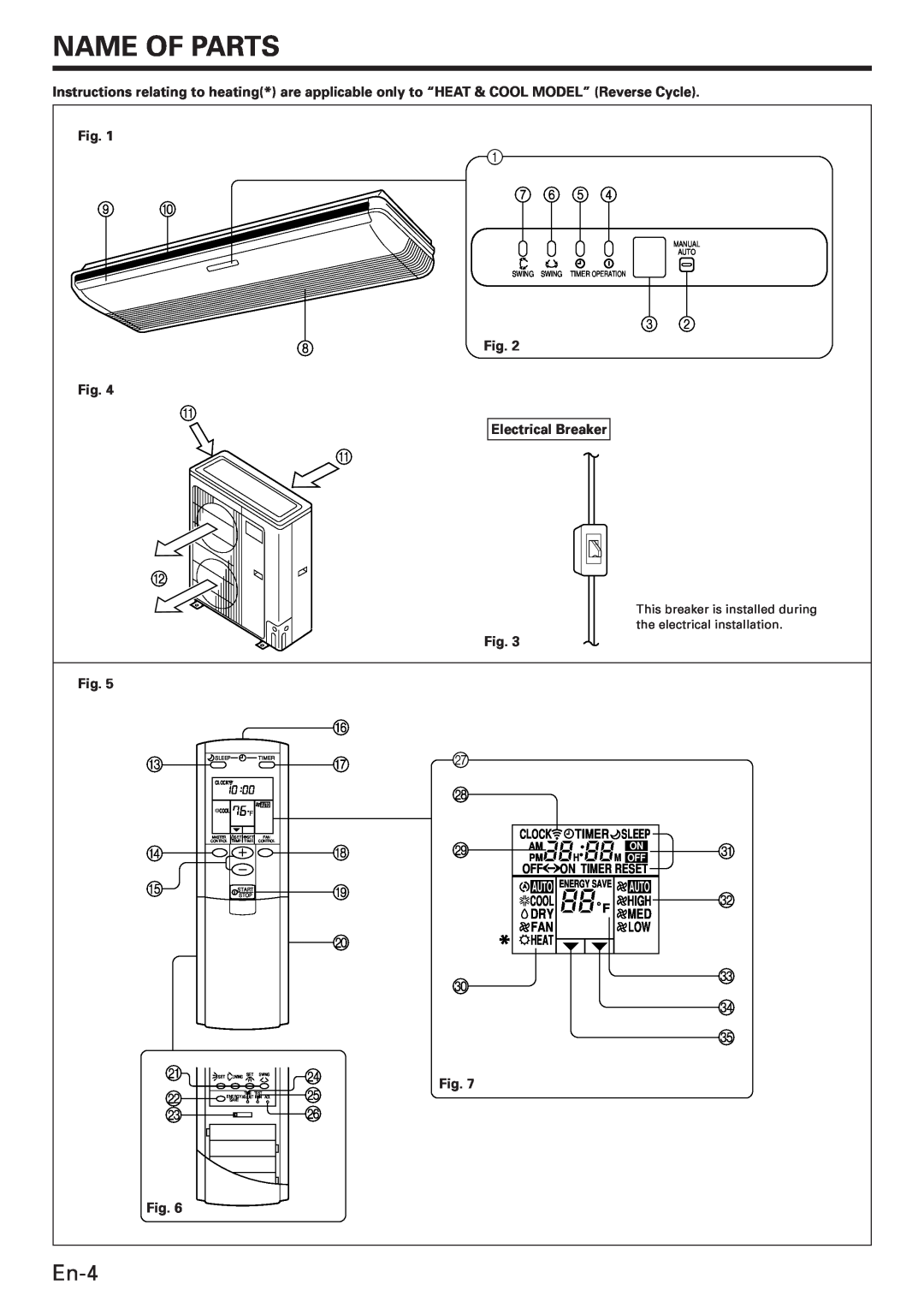 Fujitsu ABU30, Air Conditioner Ceiling Suspension Type manual Name Of Parts, En-4 