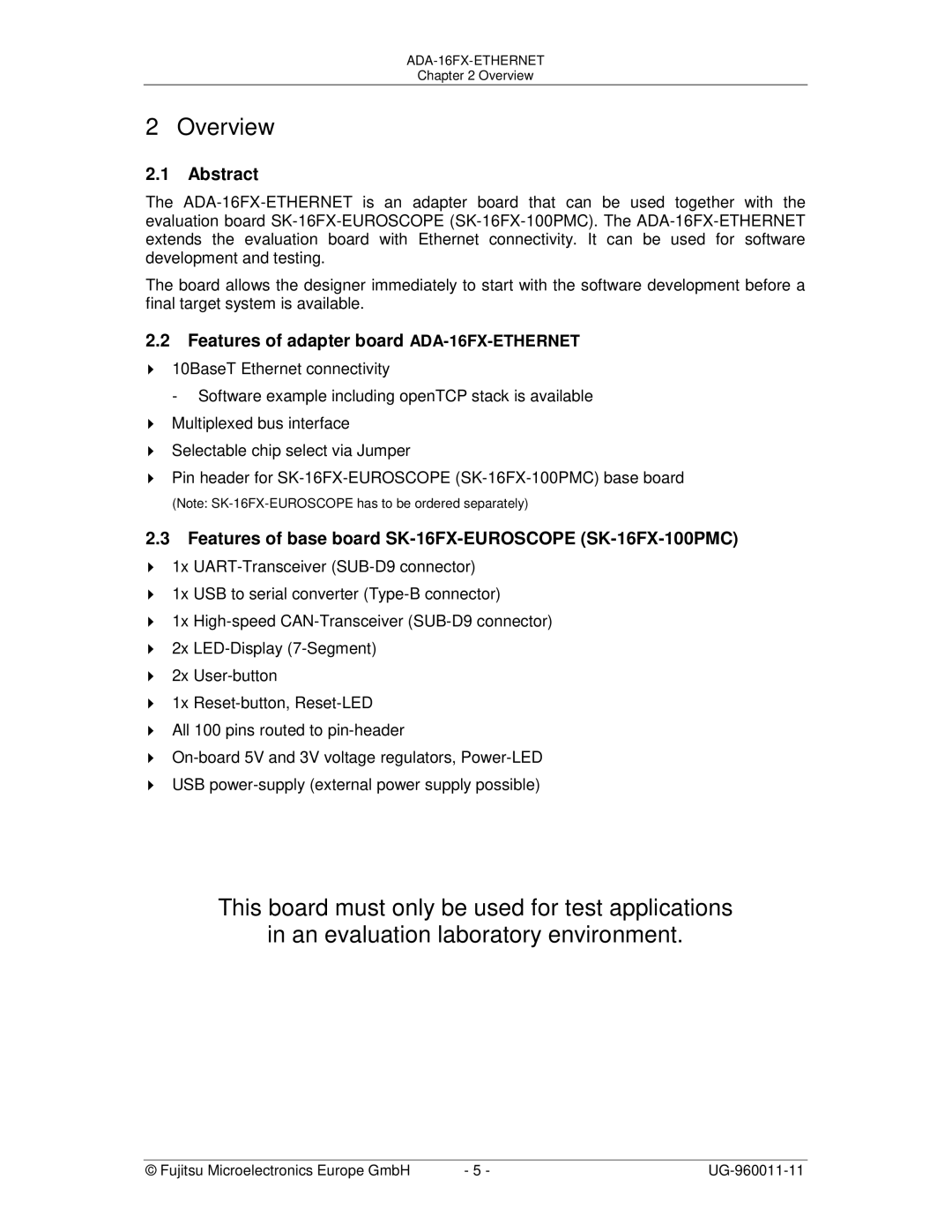 Fujitsu manual Overview, Abstract, Features of adapter board ADA-16FX-ETHERNET 