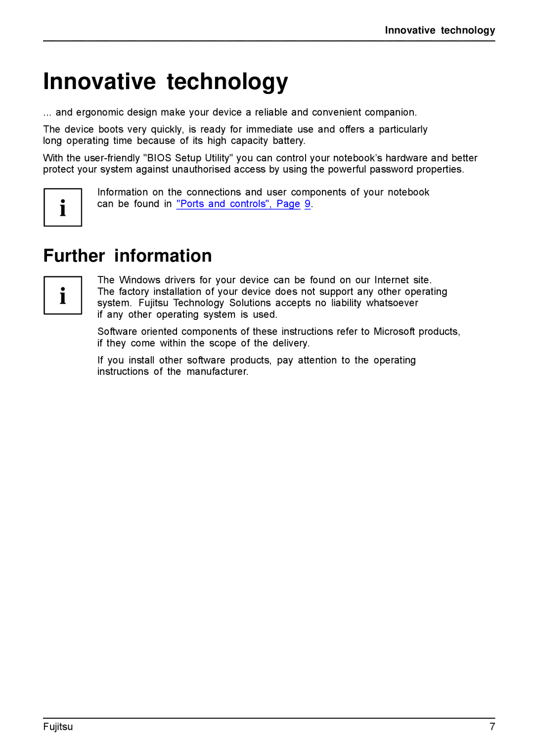 Fujitsu A512, AH512 manual Innovative technology, Further information 