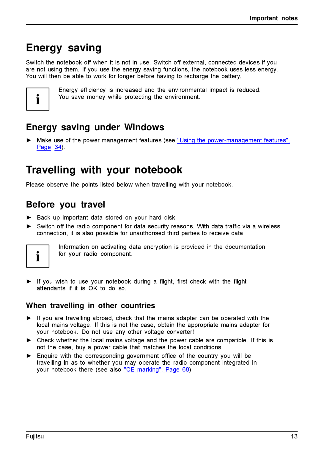 Fujitsu A512, AH512 manual Travelling with your notebook, Energy saving under Windows, Before you travel 