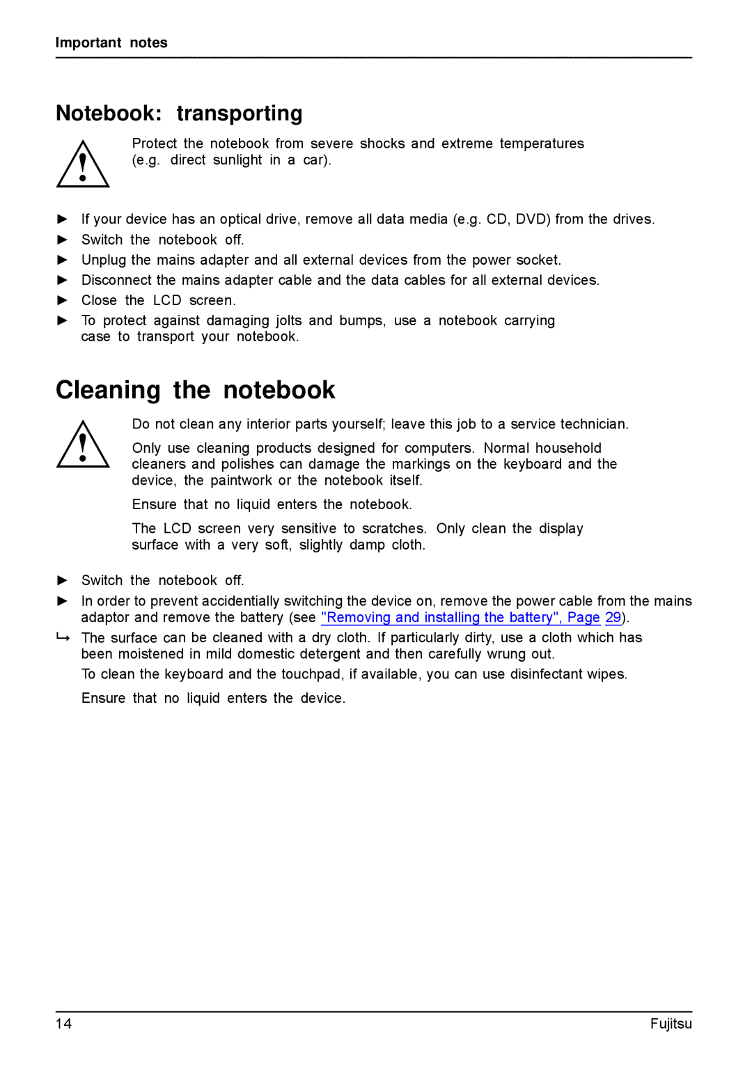 Fujitsu AH512, A512 manual Cleaning the notebook 