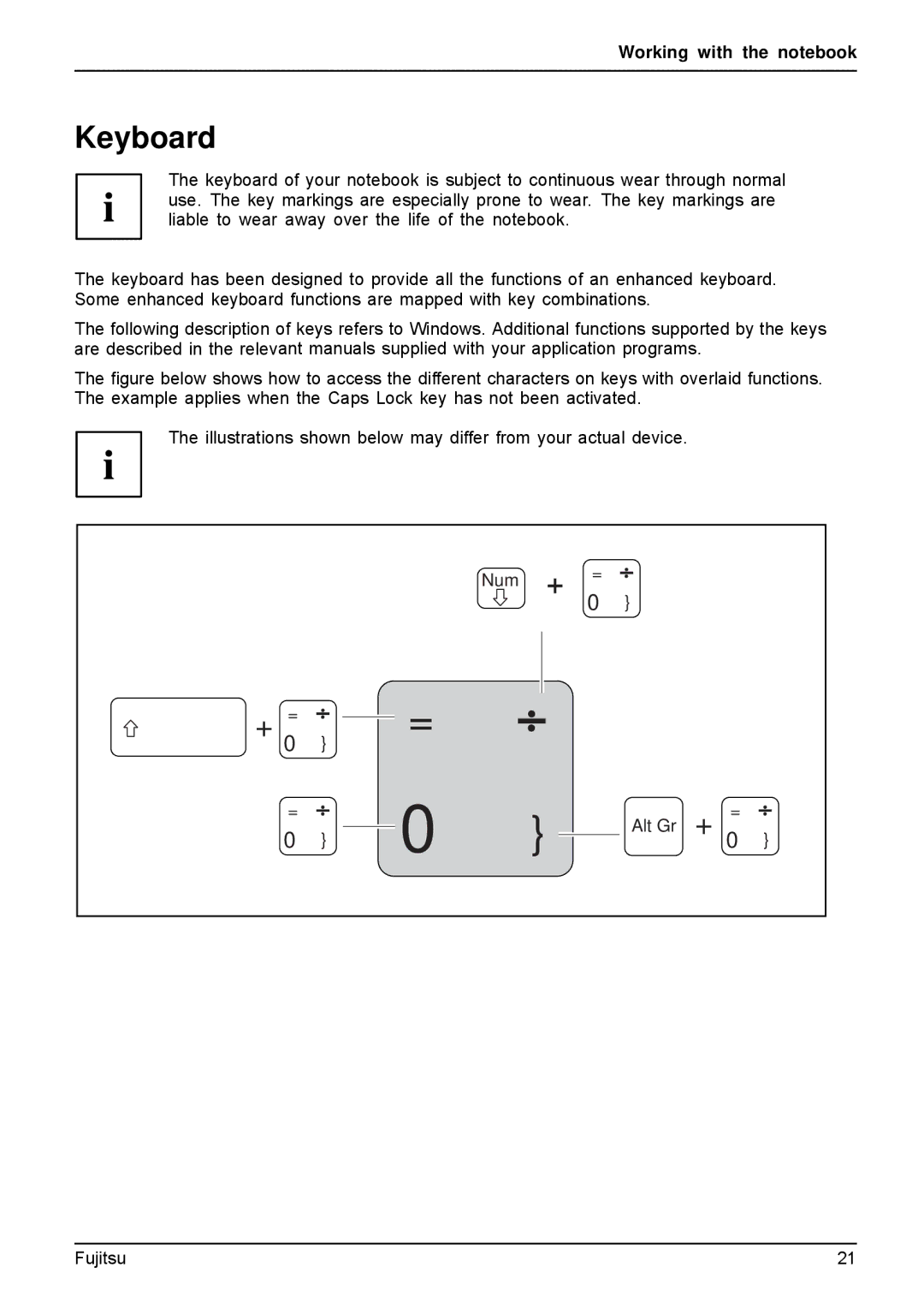 Fujitsu A512, AH512 manual Keyboard, + = 