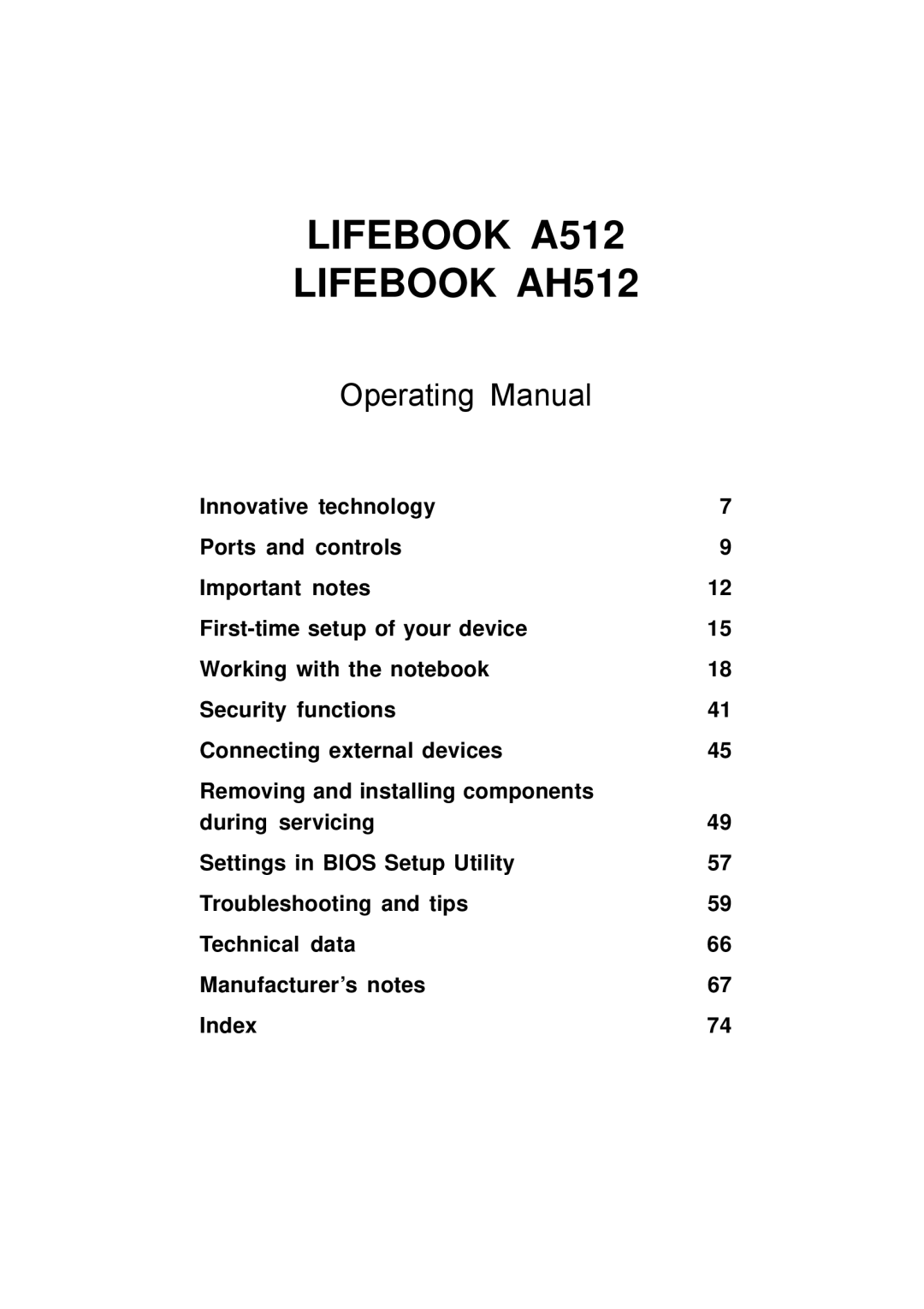 Fujitsu manual Lifebook A512 Lifebook AH512 