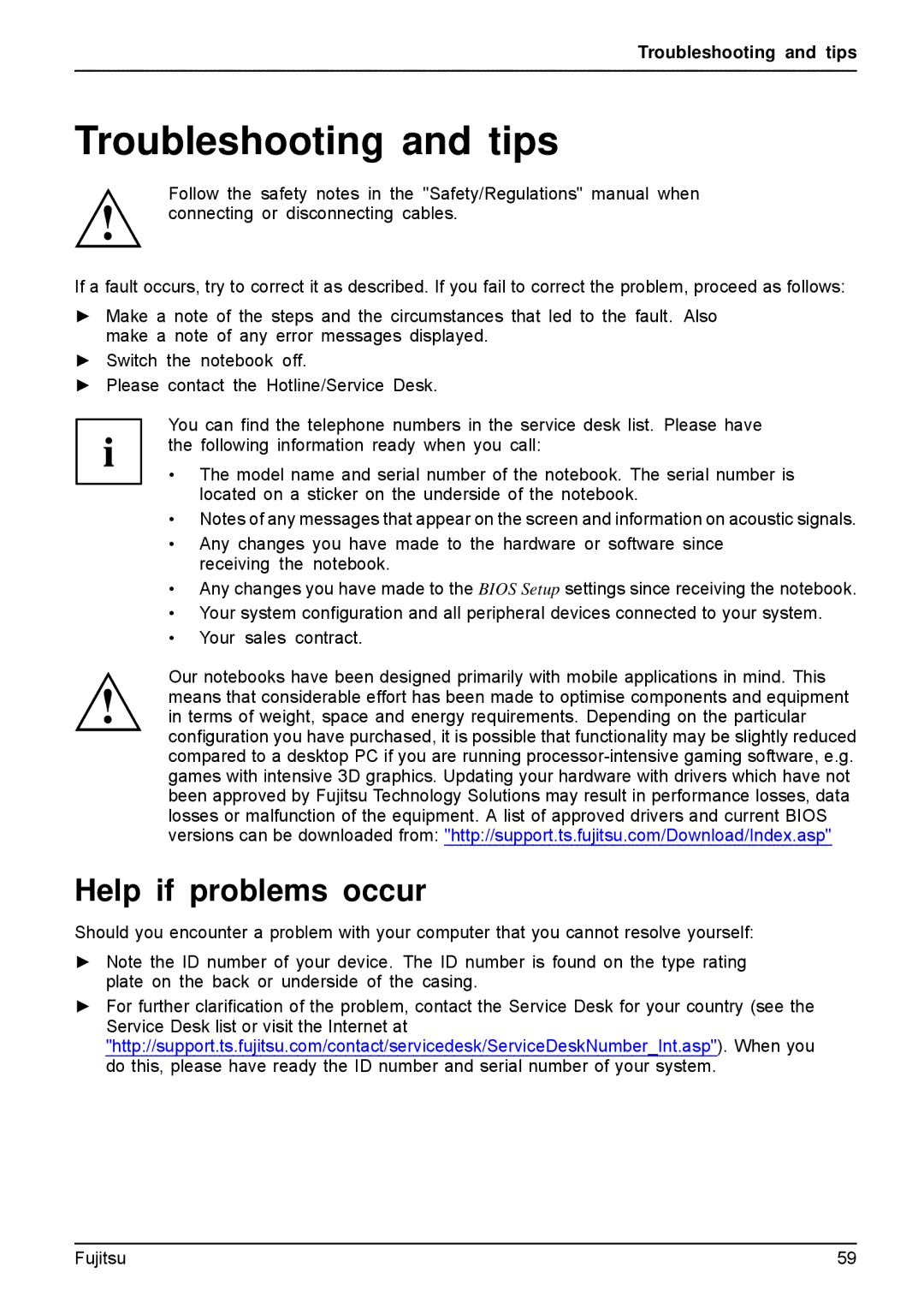 Fujitsu A512, AH512 manual Troubleshooting and tips, Help if problems occur 