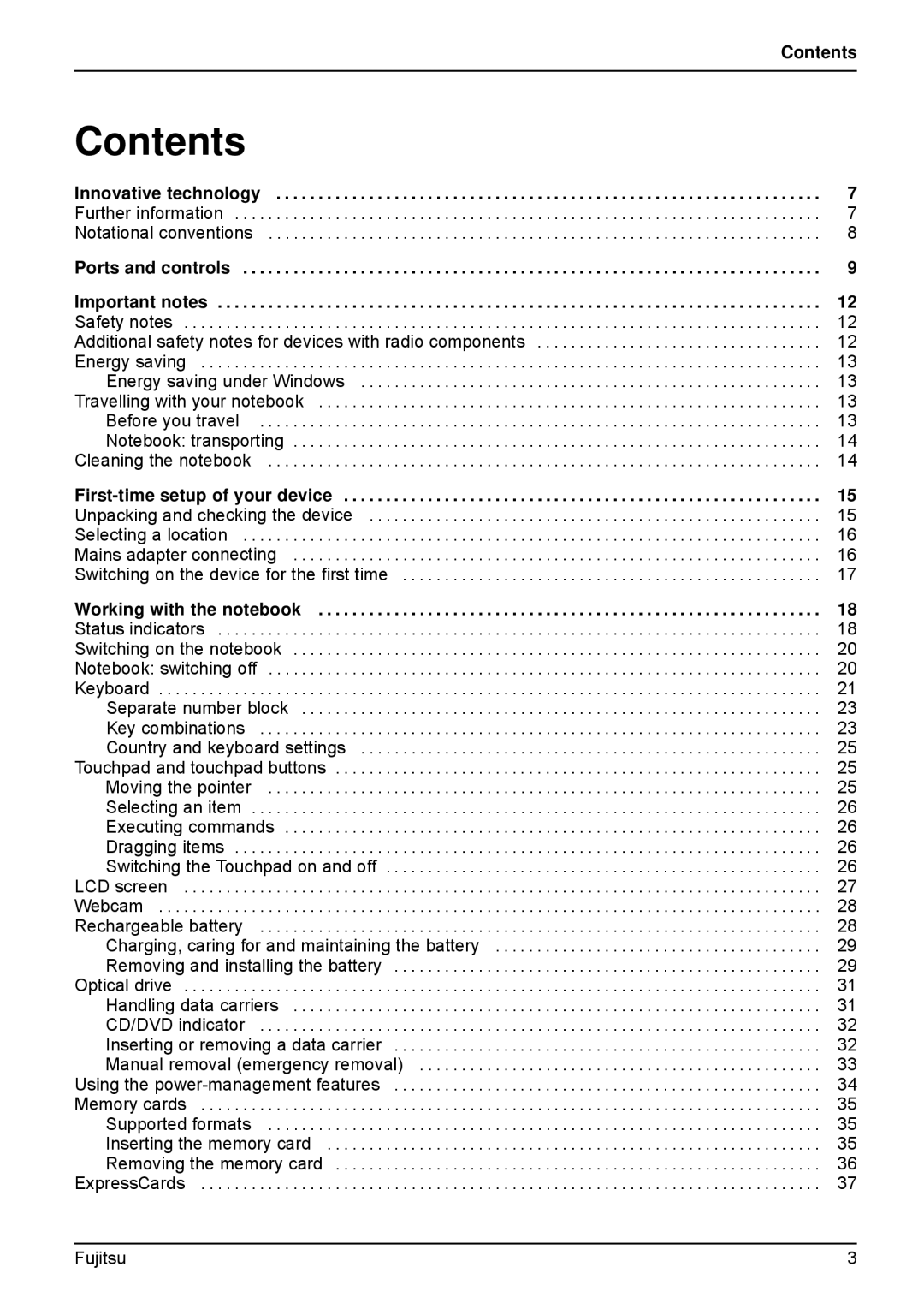 Fujitsu A512, AH512 manual Contents 