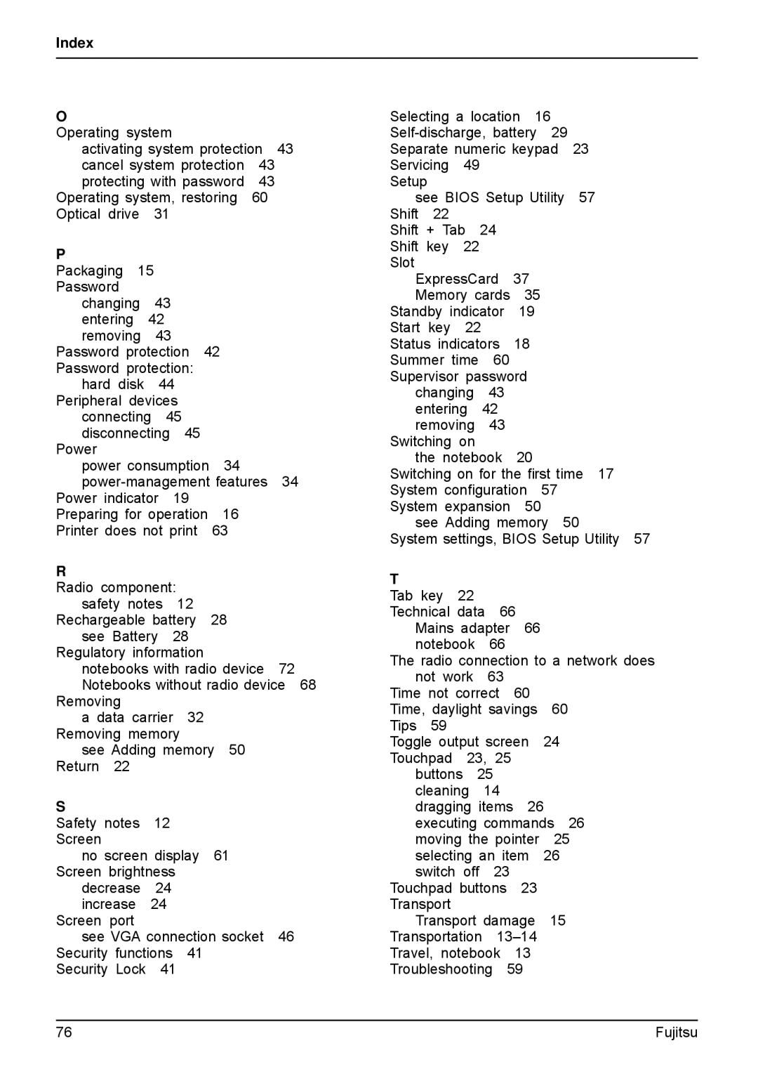 Fujitsu AH512, A512 manual Index 