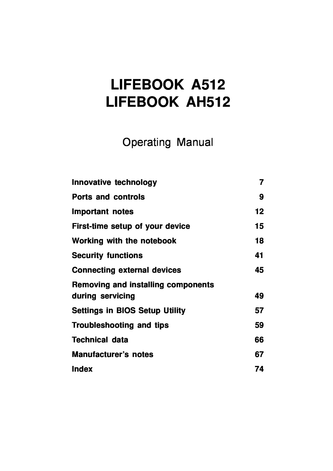 Fujitsu manual LIFEBOOK A512 LIFEBOOK AH512, Operating Manual 