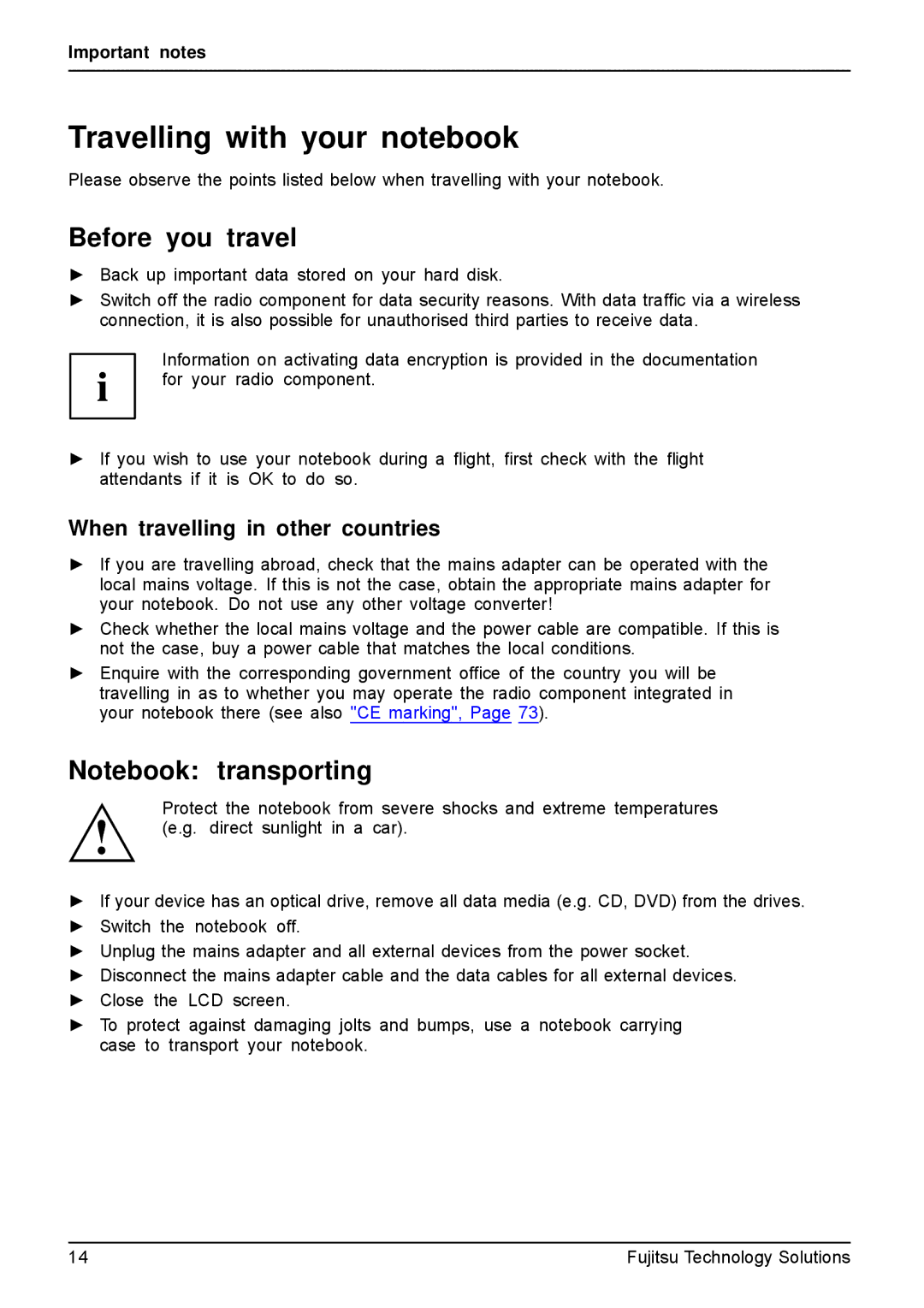 Fujitsu AH531, A531 manual Travelling with your notebook, Before you travel 