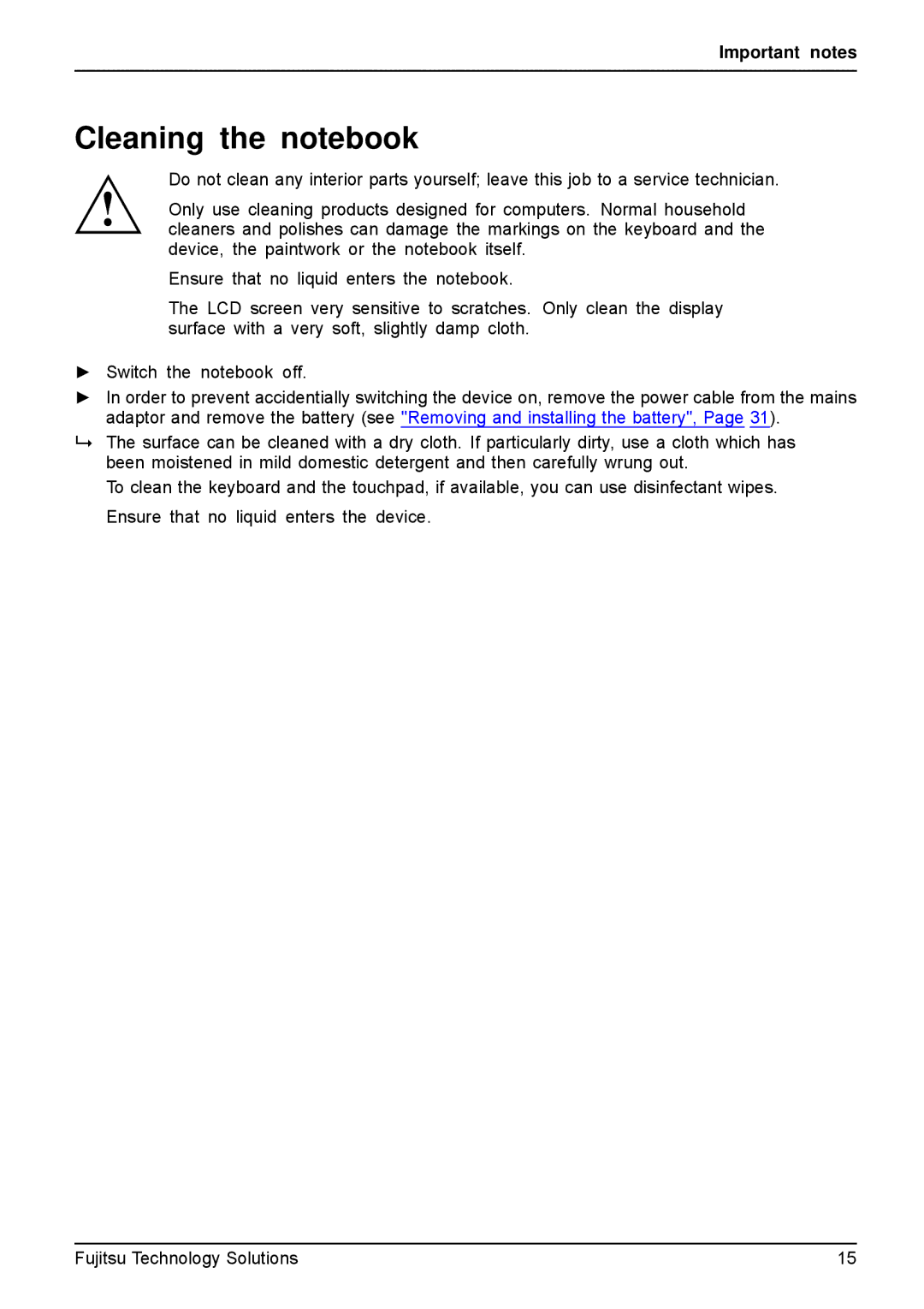 Fujitsu A531, AH531 manual Cleaning the notebook 