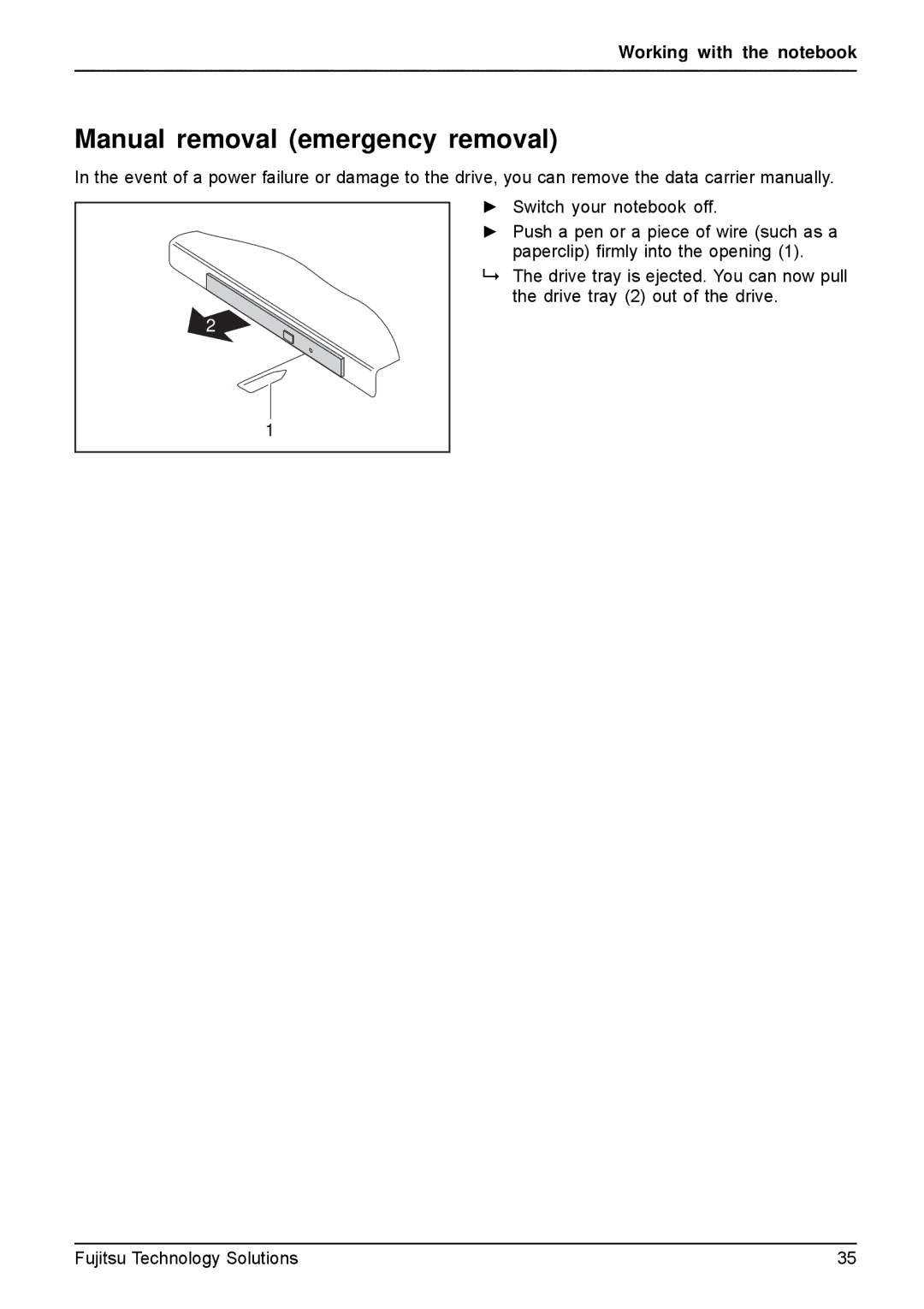 Fujitsu A531, AH531 manual Manual removal emergency removal 