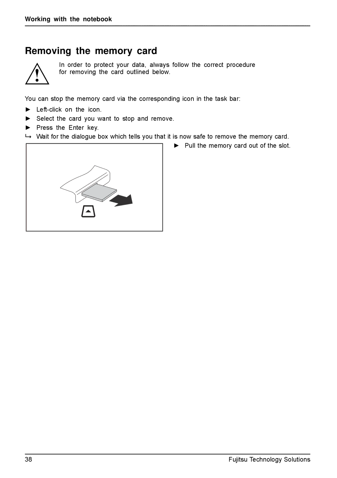 Fujitsu AH531, A531 manual Removing the memory card 