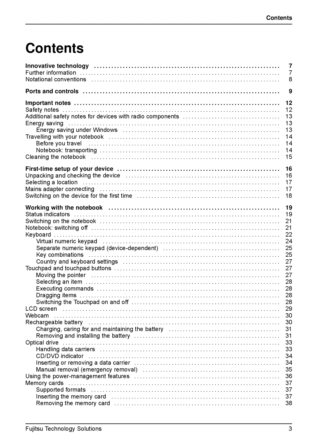 Fujitsu A531, AH531 manual Contents 