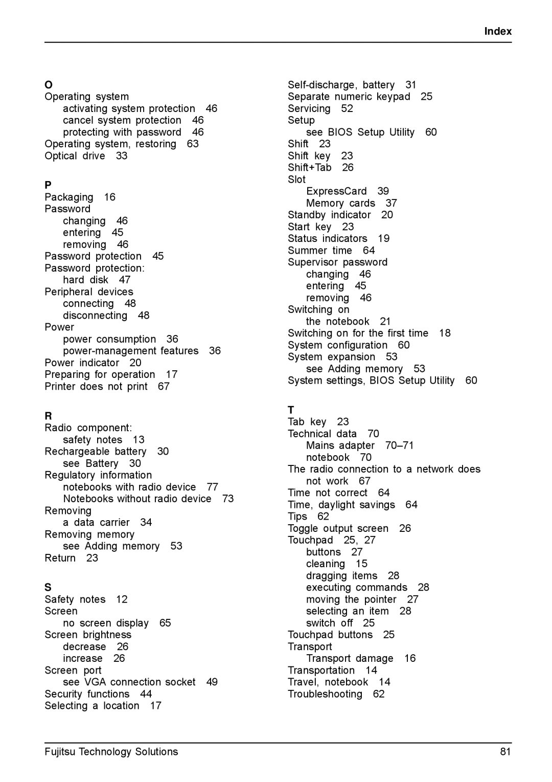 Fujitsu A531, AH531 manual Index 