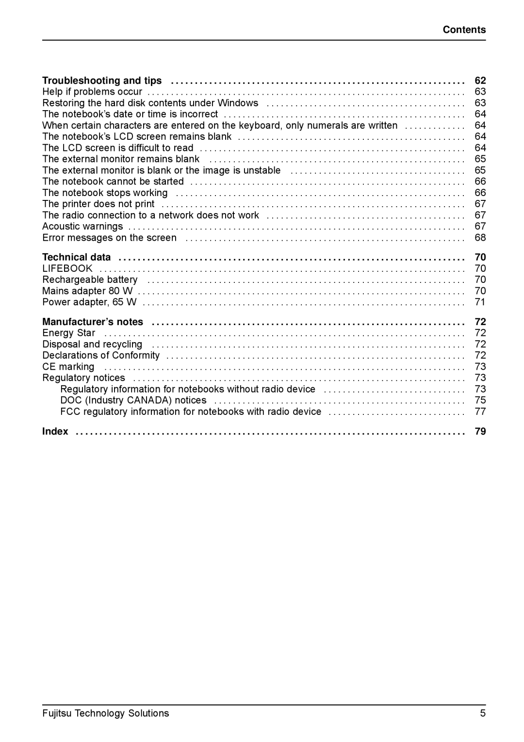 Fujitsu A531, AH531 manual Regulatory information for notebooks without radio device 