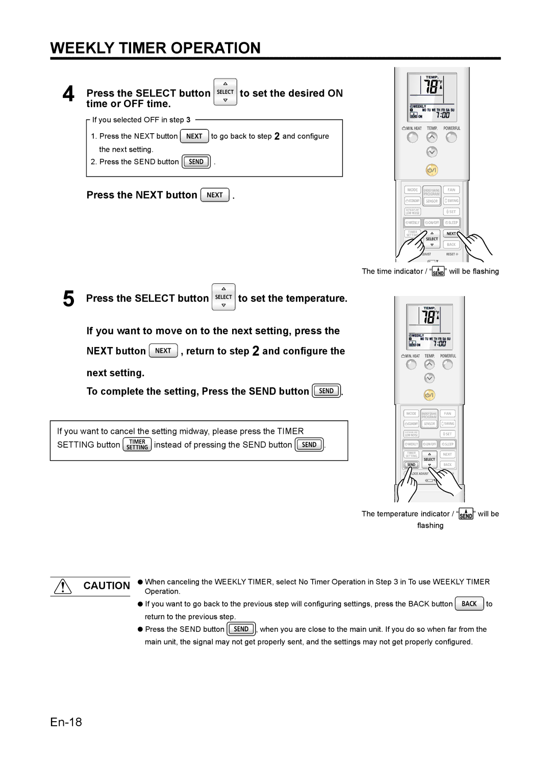 Fujitsu AIR CONDITIONER, 9319356051 manuel dutilisation Time or OFF time, Press the Select button, To set the temperature 